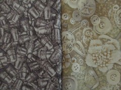 Cotton Quilt Fabric Lot of 2 FQs Buttons Thimbles Novelty Prints Silver Beige