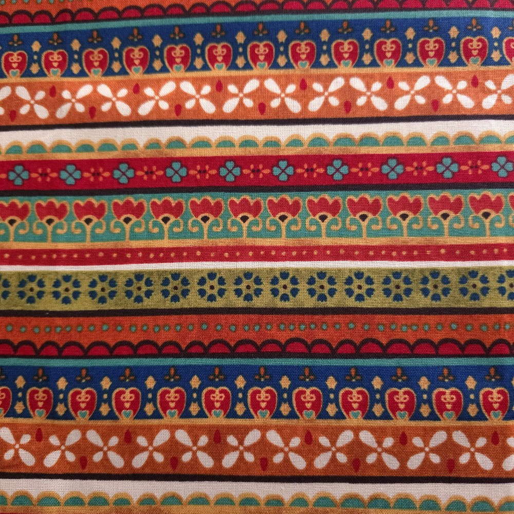 Folkloric Border Stripe Multi Cotton Fabric 44″x36″ Precut Yard