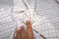 1/2 Metre – White Cotton Fabric w Yellow & Red Checks, Mid Weight, 152cm Wide