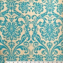 Ivory Off White Teal Damask Canvas Duck Cotton Fabric Premier Prints 27″ x 44″