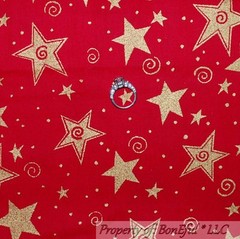 BonEful Fabric FQ Cotton Quilt Cream Off White Green Red Blue Brown Flower Xmas