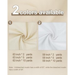 Medium Weight 100% Cotton Muslin Fabric 63” x 2 Yards Unbleached Muslin Linen