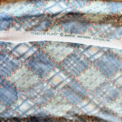 VTG Marcus Brothers Textiles Petite Rose Trellis Plaid Blue Knit Fabric 1.5Ydx60