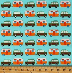 Cotton Travel Transportation Cars Campers Trailers Fabric Print by Yard D655.07