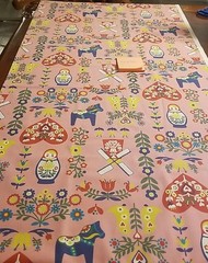Pink Holland Oxford Cloth, Lg. 74″x46″ Trefle Kokka,Matryoshka, Russian, Japan