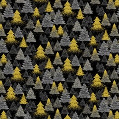 Merry Christmas Fabric | Tree Allover Gold Black | Timeless Treasures YARD