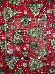 Christmas Trees with Holiday ornaments on red by Makower BTHY Gorgeous details!