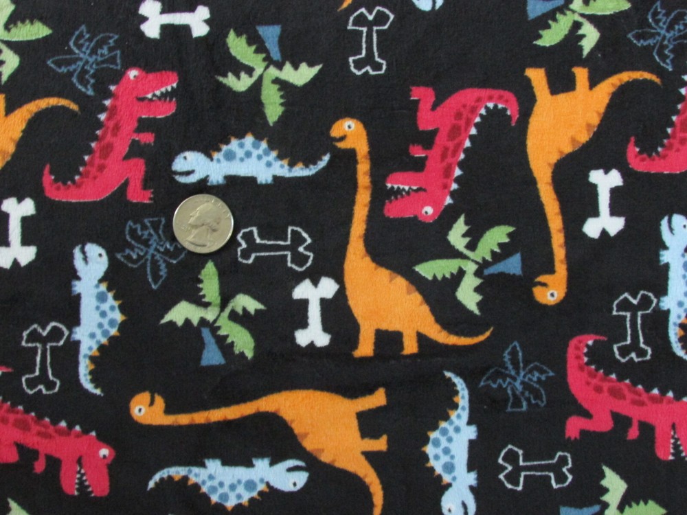 DINOSAURS BLK MINKY CUDDLE SMOOTH SILKY PLUSH SEW QUILT CRAFT FABRIC BTY+PRECUTS