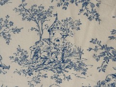 P Kaufmann Blue Ivory Toile Cotton Fabric 1 Yard 52×40 Pastoral Children
