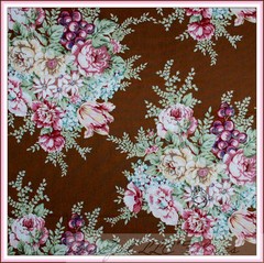 BonEful Fabric FQ Cotton Quilt Brown Pink Flower VTG Bohemian Cottage Chic Print