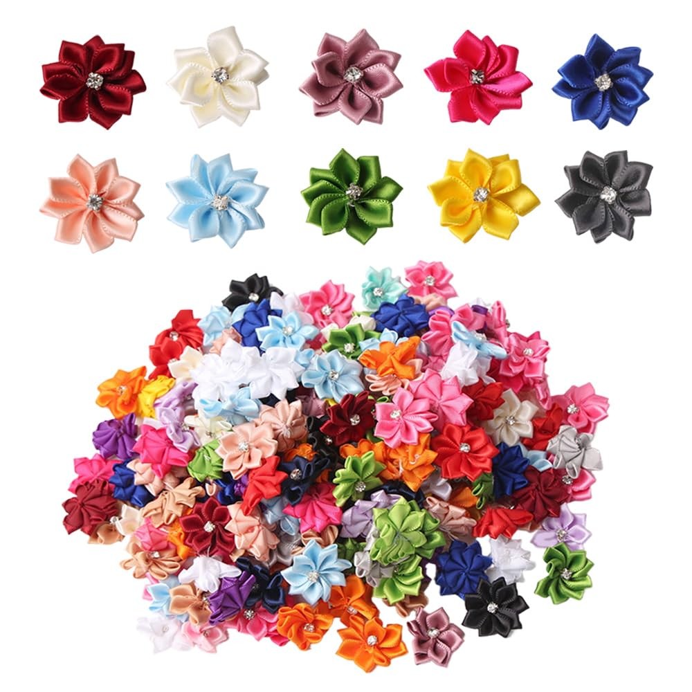 Ximimark 100 pcs Mixed Colors Fabric Flowers, DIY Headwear Costume Accessory