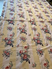 Floral Stripe Fabric 97” X 61” Yellow Cream Stripe Roses Flowers Defect Read