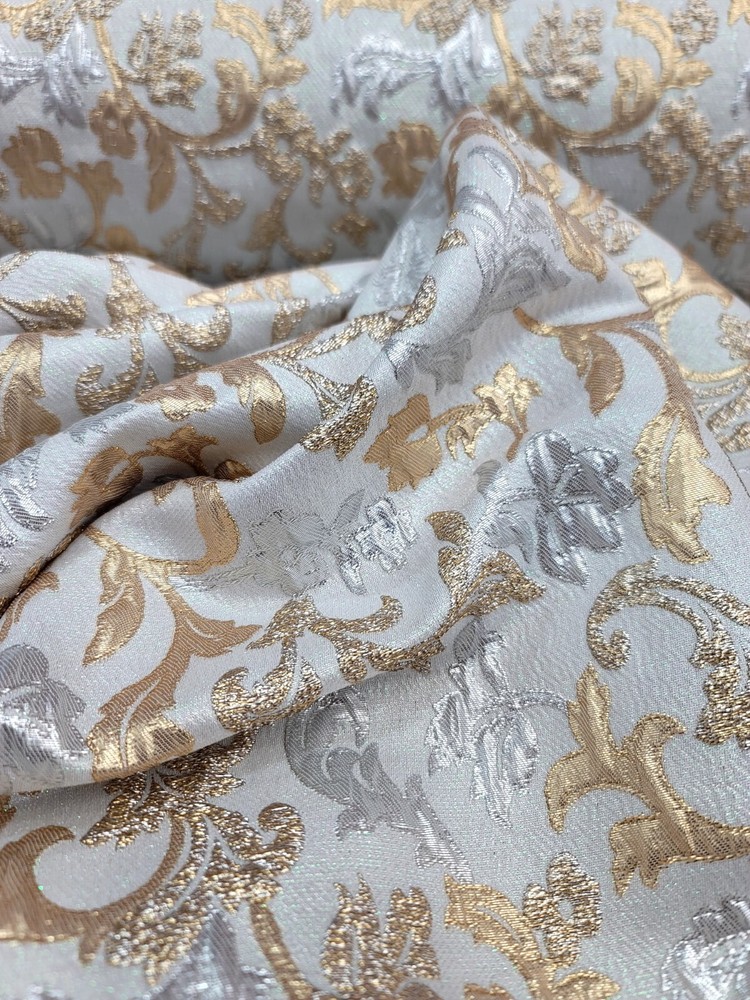 Metallic Brocade Floral Swirls Fabric Shiny Sold By The Yard SILVER GOLD FOR DRE