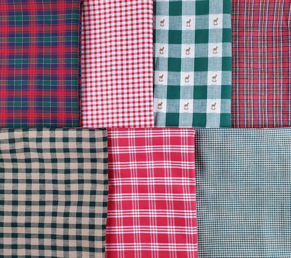 Primitive Homespun Plaid Fabric Lot Red Green 2 Pounds 3 Ounces Christmas