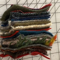 Vintage wool fabric lot of 20 squares – 3 inch crafts wool felted herringbone