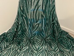 Green Silver Embroidered SEQUINS Lace fabric 50” Width Sold By The Yard