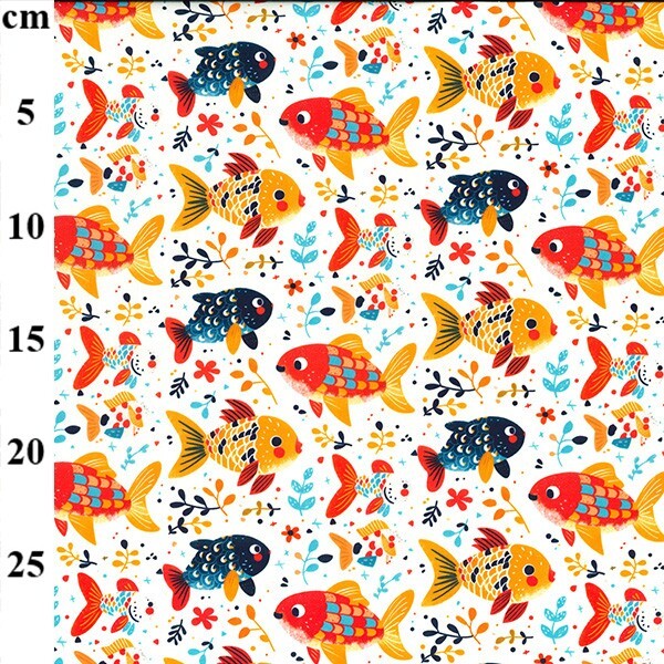 Japanese Fish Cotton Fabric Summer Sea Koi Goldfish Clown 44″ Kids Craft Sewing