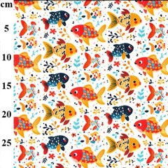 Japanese Fish Cotton Fabric Summer Sea Koi Goldfish Clown 44″ Kids Craft Sewing