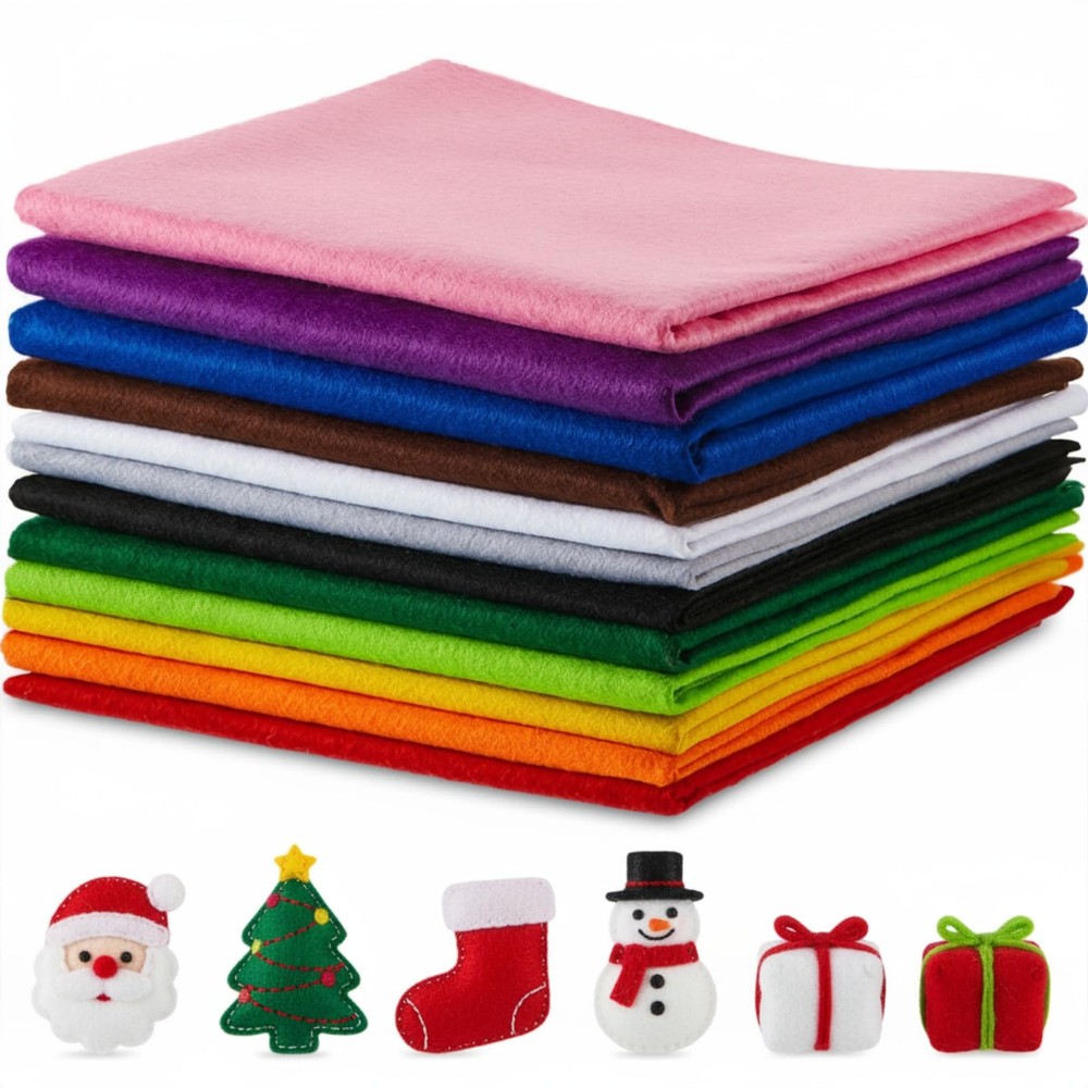 12 Pcs 37×20 Inch Felt Fabric Sheets, 1.2mm Thick, 12 Assorted Colors, DIY