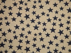 Star Fabric * Scattered Navy Star And Tan Cotton Calico Fabric * Sewing Fabric