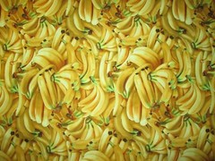 BANANA BANANAS REALISTIC FRUIT FOOD YELLOW GREEN COTTON FABRIC FQ