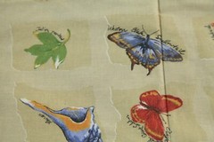 7Y 90s Erlanger Blumgart Ecological Squares Tan Cotton Fabric Leaves Butterflies