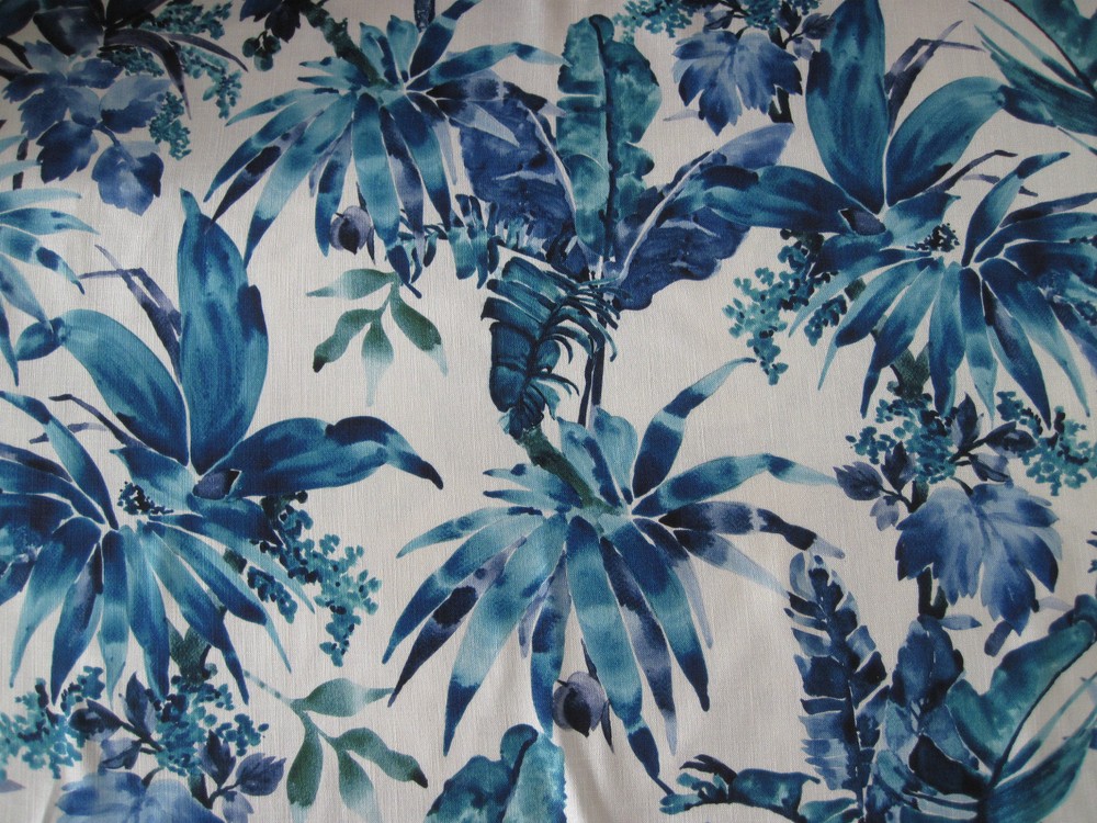 CHIVASSO CURTAIN FABRIC DESIGN “Tropical” 3.6 METRES BLUE MONSOON COLLECTION