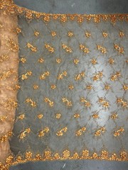 Andrea ANTIQUE GOLD 3D Floral Matte Corded Embroidery on Mesh Lace Fabric by th