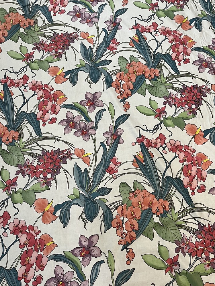 Vintage Cyrus Clark ” Caribe ” Orchid Floral Chintz Fabric 12 yds 53.5 in wide