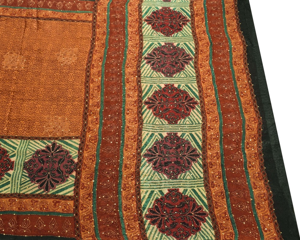 Sushila Vintage Multi-Color Scrap Saree Pure Cotton Silk Kantha Work Sari Fabric