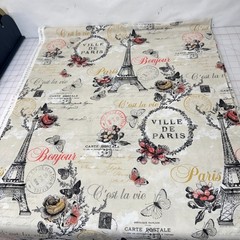 French Phrases Ville de Paris Carte Postal C’est La Vie Bonjour Fabric Tan BTY