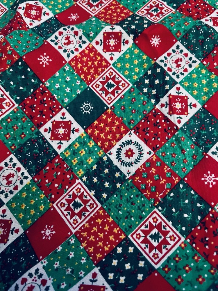 VTG Cranston Diagonal Patchwork Christmas 1 inch Square Cheater Quilt BTFQ