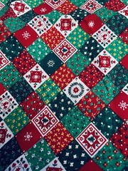 VTG Cranston Diagonal Patchwork Christmas 1 inch Square Cheater Quilt BTFQ