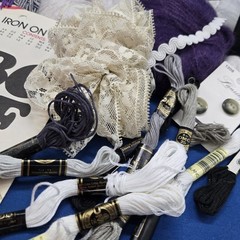 Slow Stitching Lot Fabric Buttons Floss Trim Thread Ribbon Sew Arts Crafts Black
