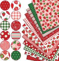 Versatile 12 Pcs Strawberry Fabric for DIY Projects – 18×22 Inch Fat Quarters