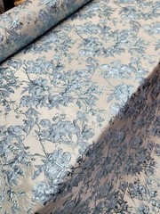 Sky Blue Floral Metallic Brocade Fabric Sold by the yard For Dress Upholstery