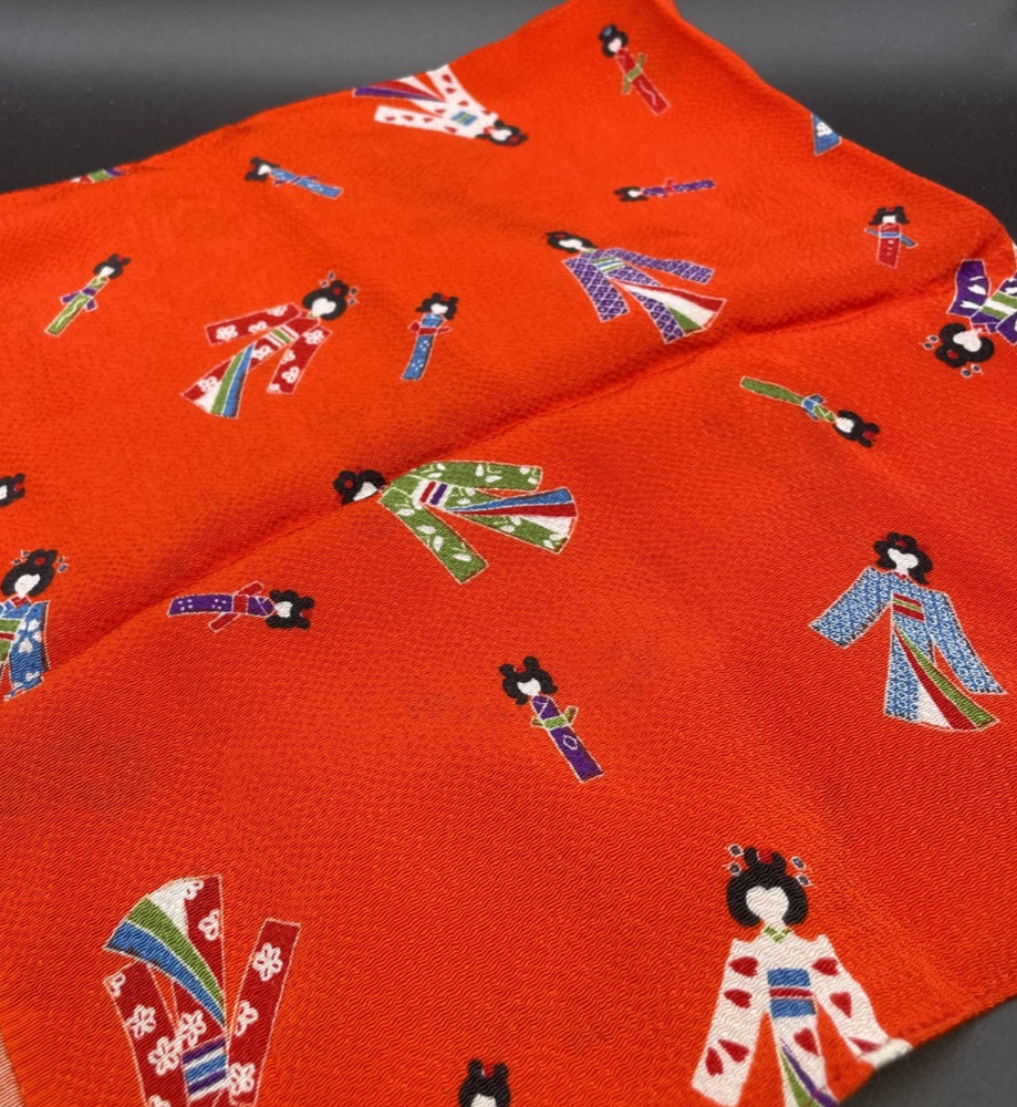 Vintage Red Japanese Maiko Print Knit Fabric / Table Cover – 25” x 26″