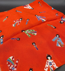 Vintage Red Japanese Maiko Print Knit Fabric / Table Cover – 25” x 26″