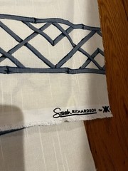 Kravet Latticely Ultramarine Fabric, Cut Yards, Blue Bamboo on Fine Ivory Linen