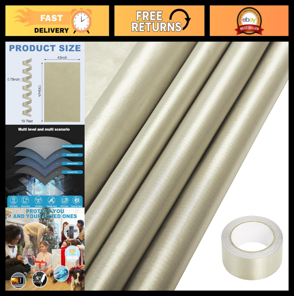 43″x130″ Faraday Fabric & Tape – Military Grade Shielding for WiFi & GPS Protect