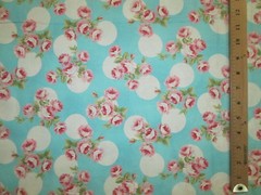 ANTIQUE FLOWERS ROSES PINK BLUE FLOWER ROSE CIRCLES WHT COTTON FABRIC FQ