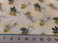 3/4 YD X 44″ VINTAGE UNIQUE YELLOW FLORAL W/HANDS JOANN NEW COTTON#2644