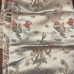 Asian Oriental Style Silk/ Faux Silk Fabric Blue W/ Flowers, Gold W/ Dragons Etc