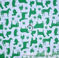 BonEful Fabric FQ Cotton Quilt Blue White 4H Club Print Clover Farm Horse Sheep