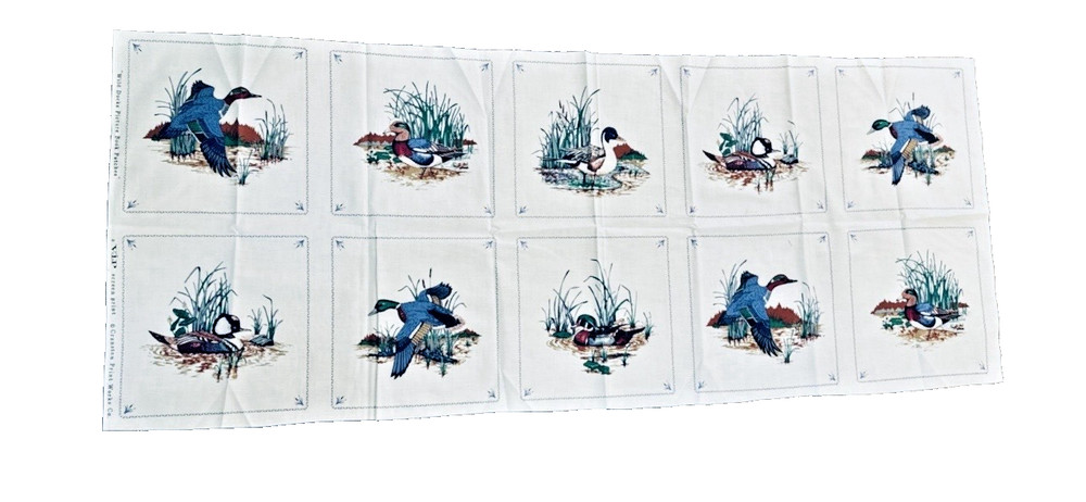 VTG Cranston VIP Panel of Wild Ducks Picture Book Patches 10 Squares 45 X 17½