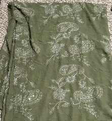 Silver and gold embroidered fabric Green with sequins 56″ wide one yard plus 30″