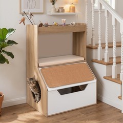 Modern Cat Litter Box Enclosure 3-in-1 Hidden Cat House Cabinet w/ 4 Cubbies