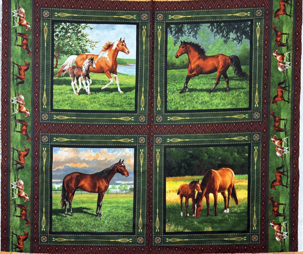 WILD WINGS – NOBLE STATURE HORSE 4 BLOCK PILLOW PANEL #CP38793 BY PERSIS CLAYTON