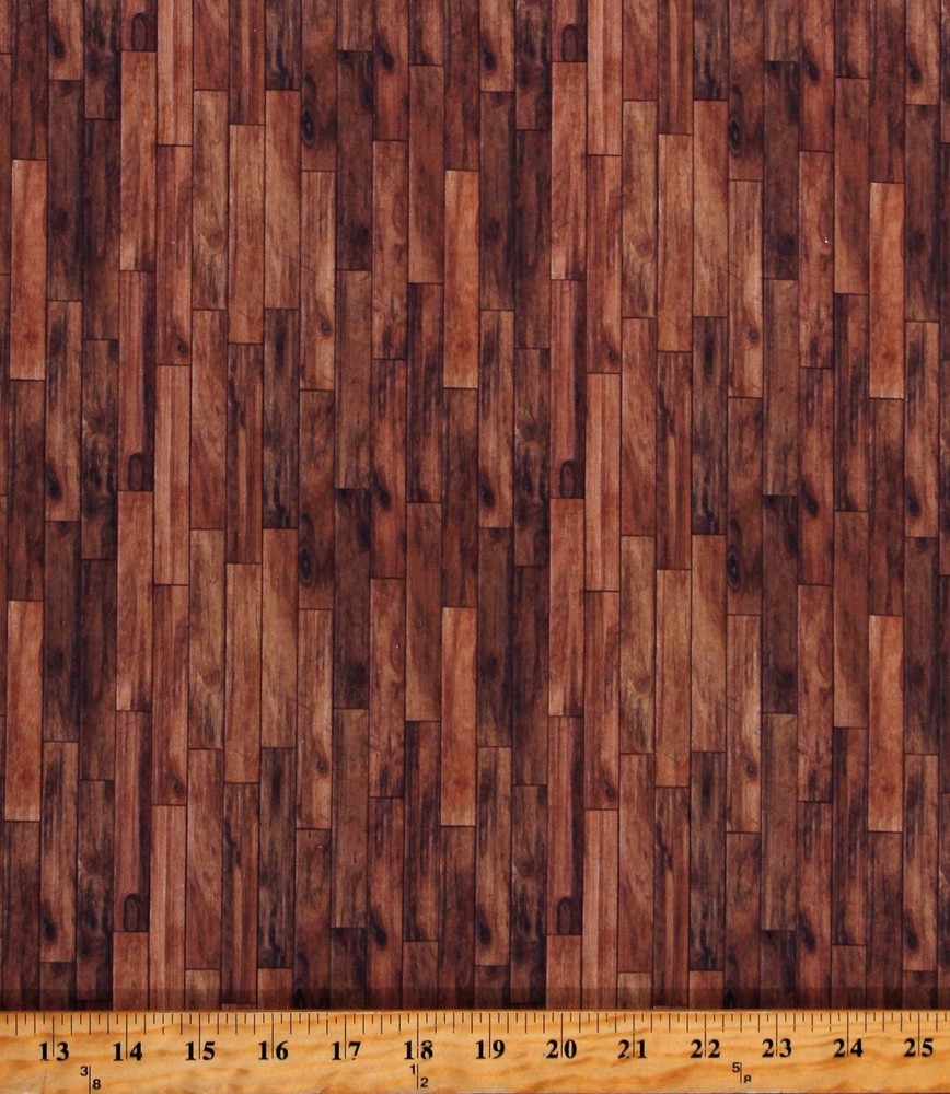 Cotton Wood Plank Brown Wood Flooring Barn Fabric Print by the Yard D783.93