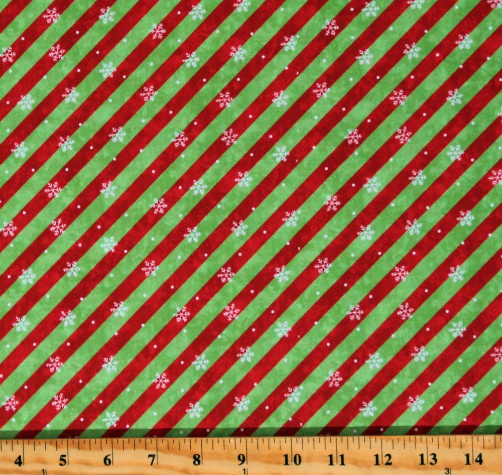 Cotton Christmas Red Green Diagonal Stripes Holiday Fabric Print by Yard D502.85